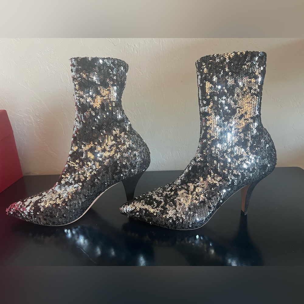 Valentino Garavani Sequin Booties Silver and Black size 39.5